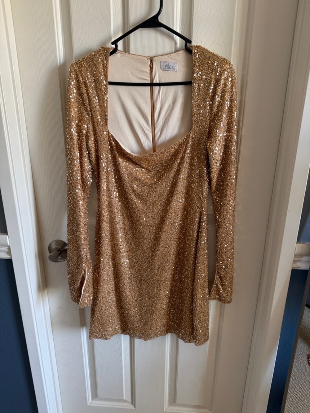 Oh Polly Gold Sequin Scoop Neck Mini Dress